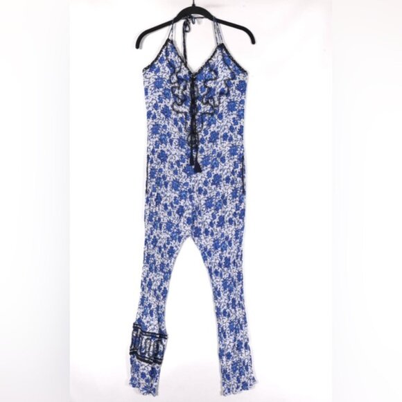 Poupette St Barth Women’s Lola Long Jumpsuit Floral‎ Lightweight Viscose LARGE - Picture 1 of 15